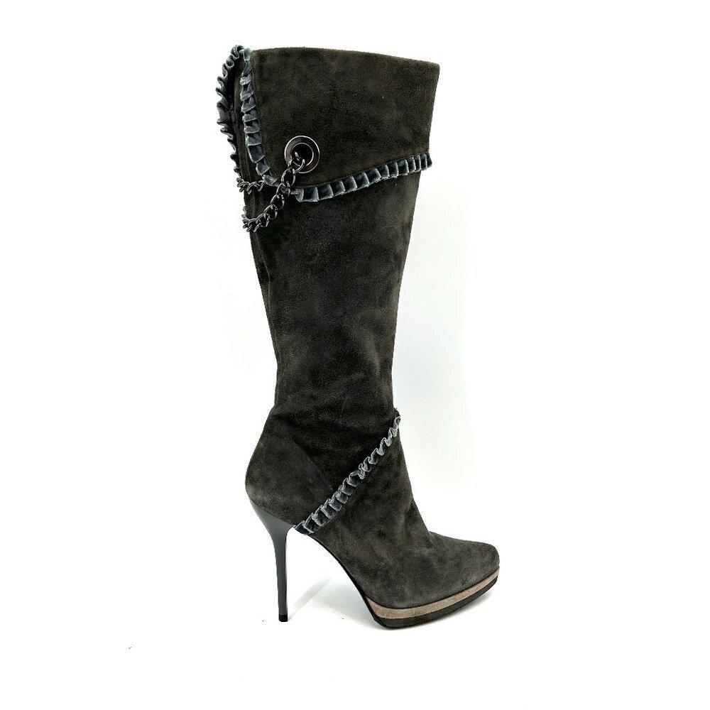 ORIETTA MANCINI *Flawed* Gray Suede Chain Stiletto Boots Made In Italy Size 6